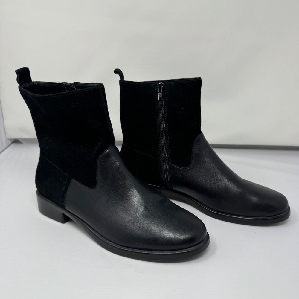 Aerosoles Black Ankle Boots Booties US Size 8 Womens Leather Suede Mixed Media